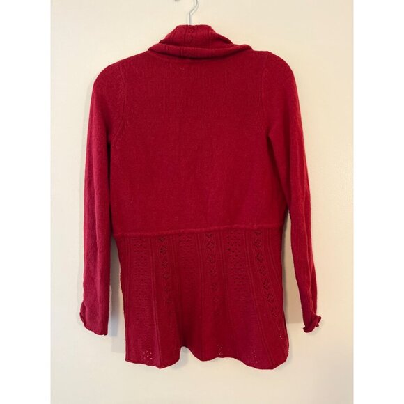 Anthropologie Knitted Knotted Wool Blend Open Front Crochet Knit Cardigan S Red - Picture 6 of 7